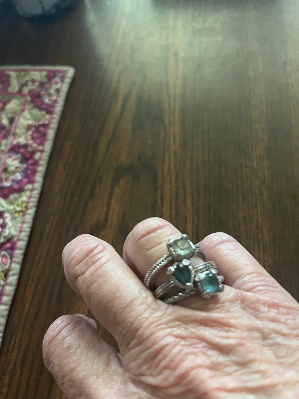 Judith Ripka Sterling Silver Stackable Rings with Blue-Green Gemstones